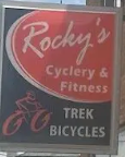 Rocky’s Cyclery and Fitness sign with Trek Bicycles lettering