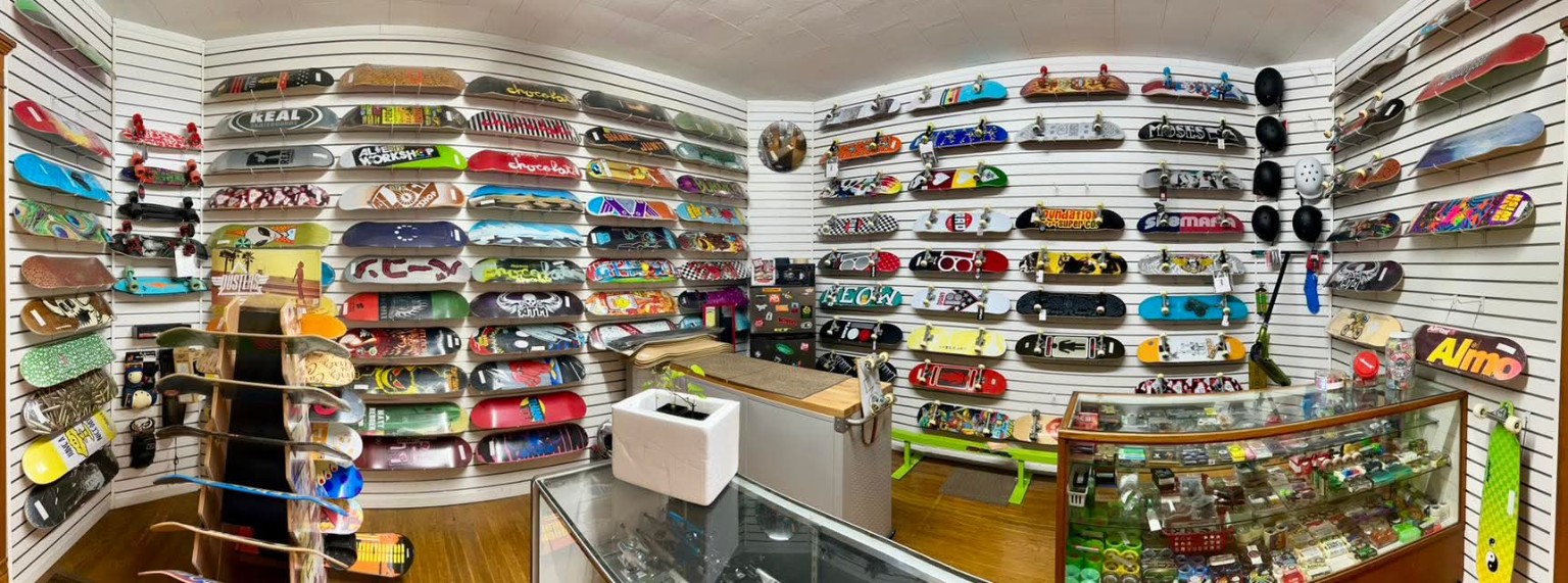 Rocky’s skate shop with Baker, Element, Foundation and DGK decks, helmets and skate accessories