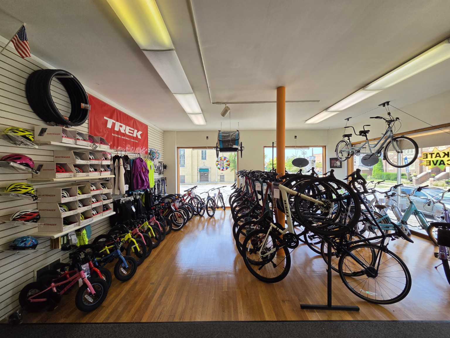 Inside Rocky’s bike showroom, with Trek bicycles and Bontrager helmets